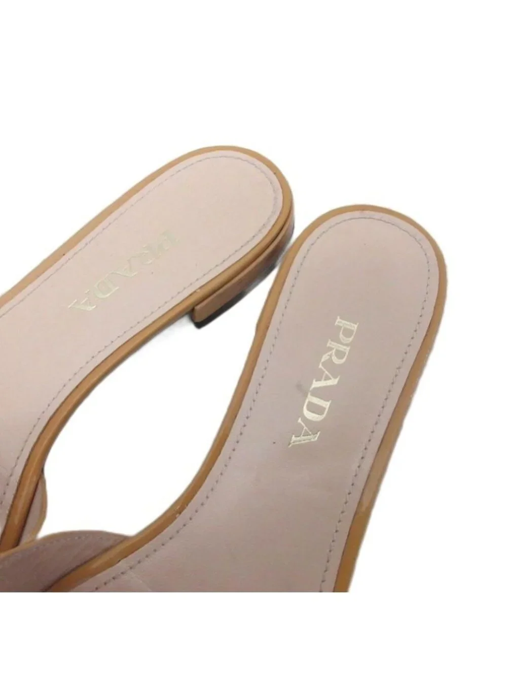 Prada Flat Sandals Mule Ribbon Motif Logo Gold 37.5 Beige Yellow - Picture 7 of 8